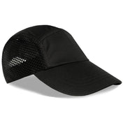 Black Mesh Running Hat angled front view with curved brim and mesh panels.