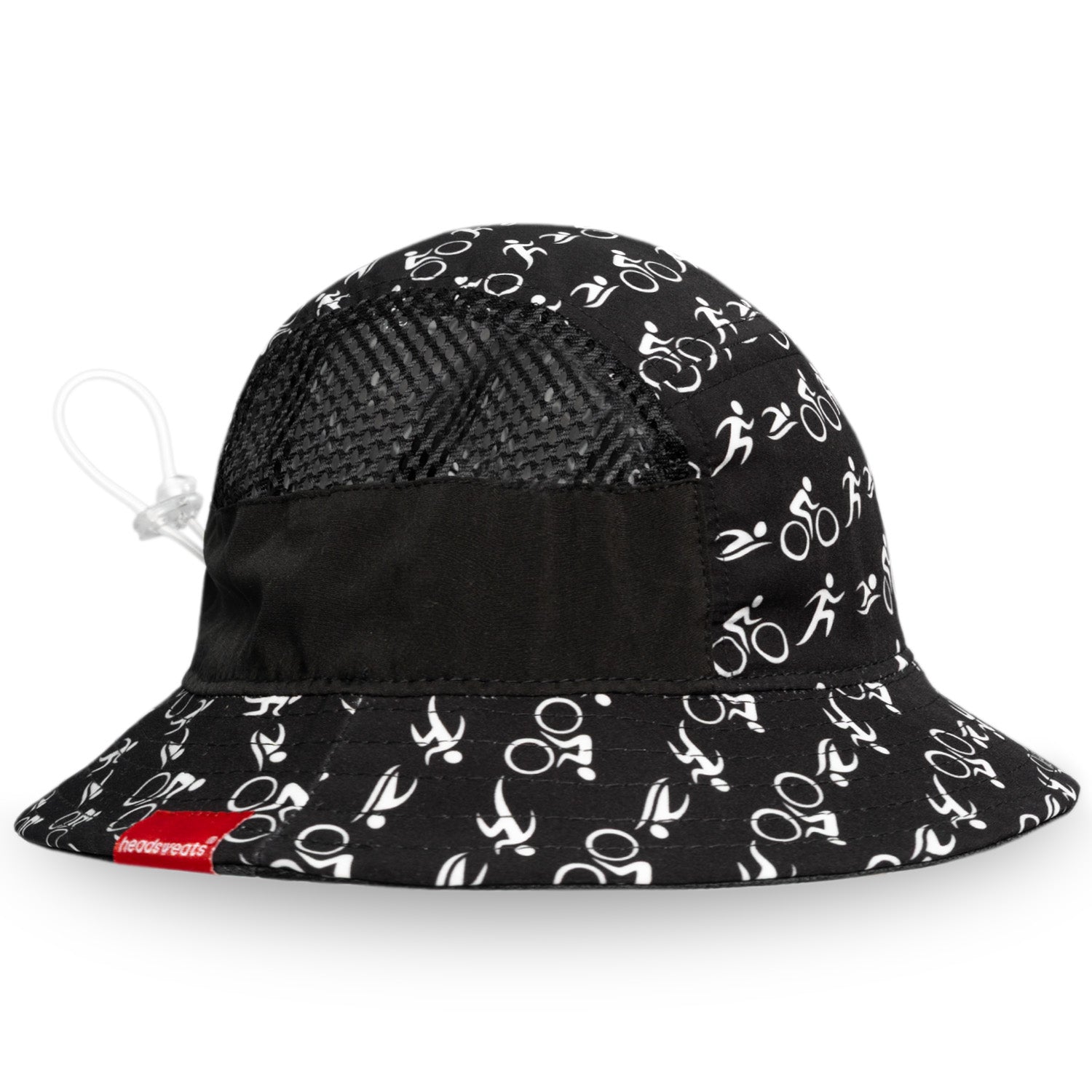 Headsweats Black Triathlon Performance Bucket Hat with porthole mesh panels and adjustable sizing