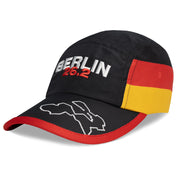 Angled front view of Headsweats Run The World Berlin 2026 performance running hat with Berlin 26.2 embroidery