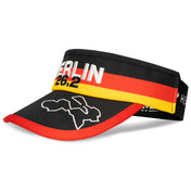 Headsweats Run The World Berlin running visor left front view with black, red, and yellow design