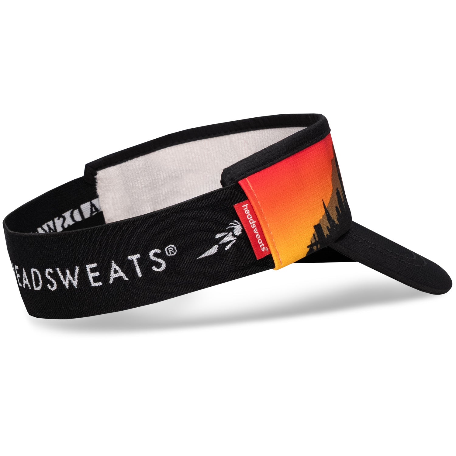 Headsweats Run The World Cape Town running visor right back view showing interior sweatband and city detail