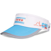 Headsweats Run The World Chicago running visor right front view showing CHI design and 26.2 embroidery