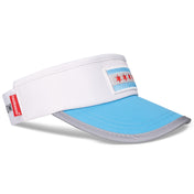 Headsweats Run The World Chicago running visor left front view with Chicago flag stars and skyline graphic
