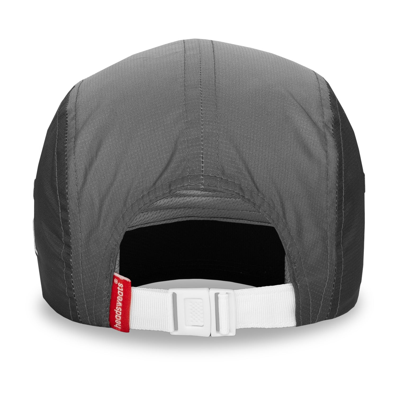 Back view of Headsweats London running hat with adjustable buckle and ponytail opening