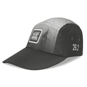 Angled front view of Headsweats Run The World London 2026 performance running hat with Big Ben graphic