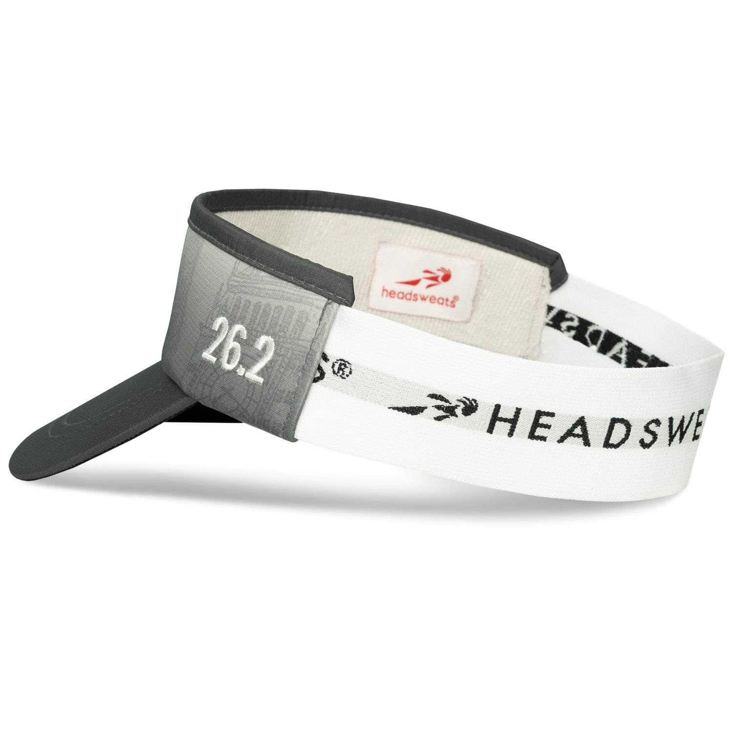 Headsweats Run The World London running visor left back view with elastic band and Headsweats branding