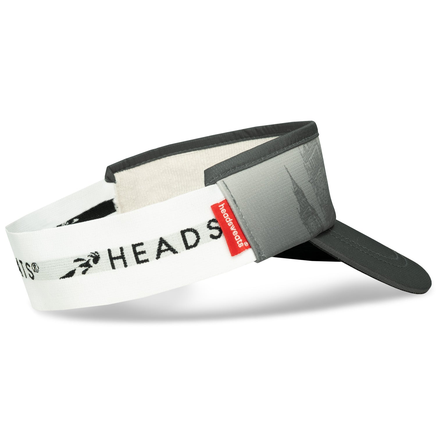 Headsweats Run The World London running visor right back view showing interior sweatband and city detail