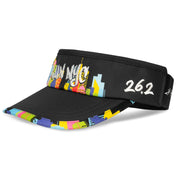 Angled front view of Headsweats Run The World New York 2026 performance running visor with skyline design