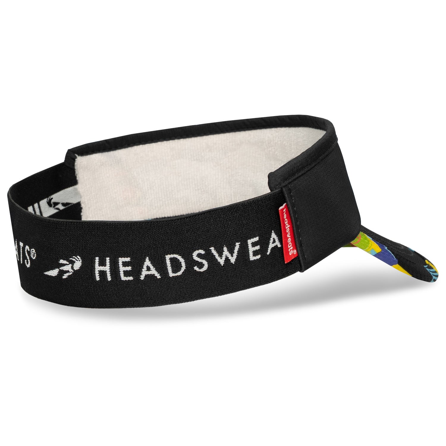 Right side back view of Headsweats New York performance running visor with elastic band