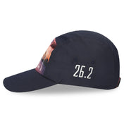 Left side view of Headsweats Sydney race hat with embroidered 26.2 marathon detail