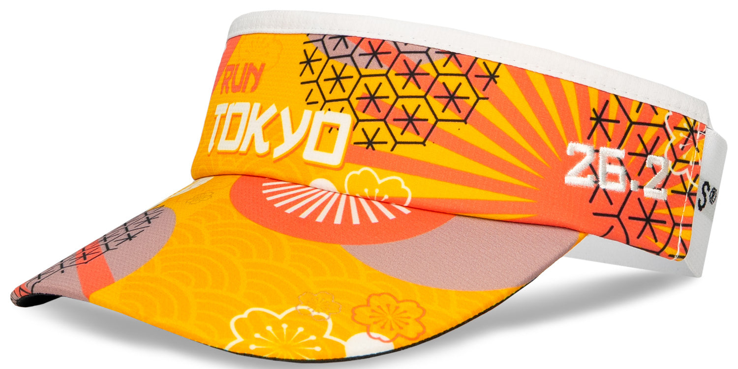 Headsweats Run The World Tokyo running visor left front view showing 26.2 embroidery on side panel