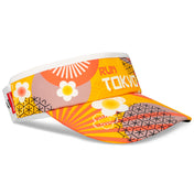 Headsweats Run The World Tokyo running visor right front view with orange and yellow Tokyo-inspired print