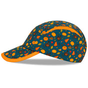 Left side view of the Headsweats Turkey Trot Limited Edition Go Hat with fall-themed print and orange trim.